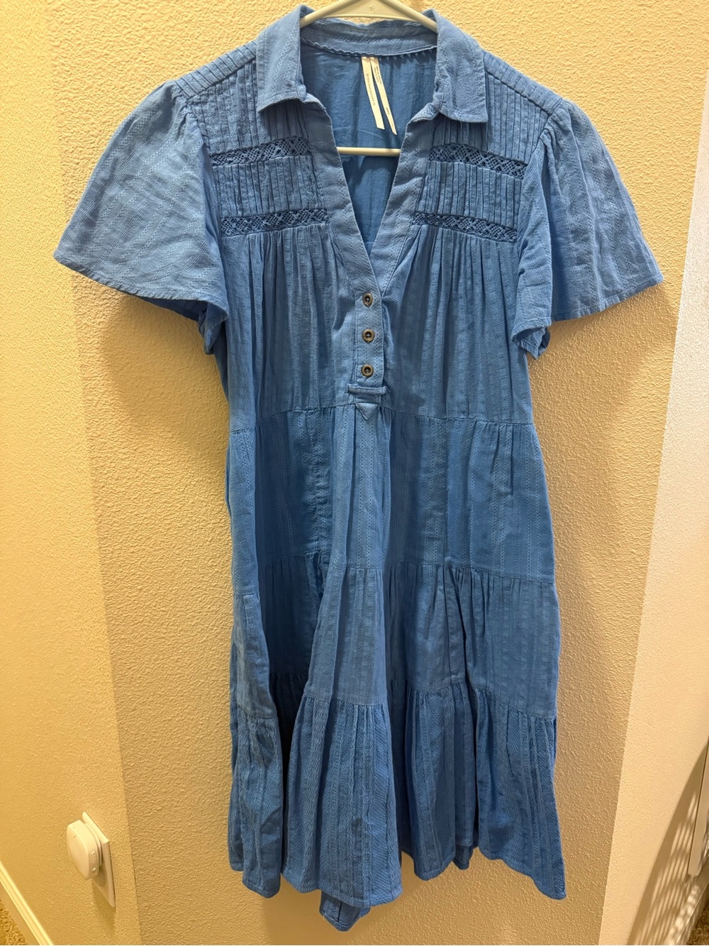 Anthropologie Blue Button-Front Tiered Midi Dress